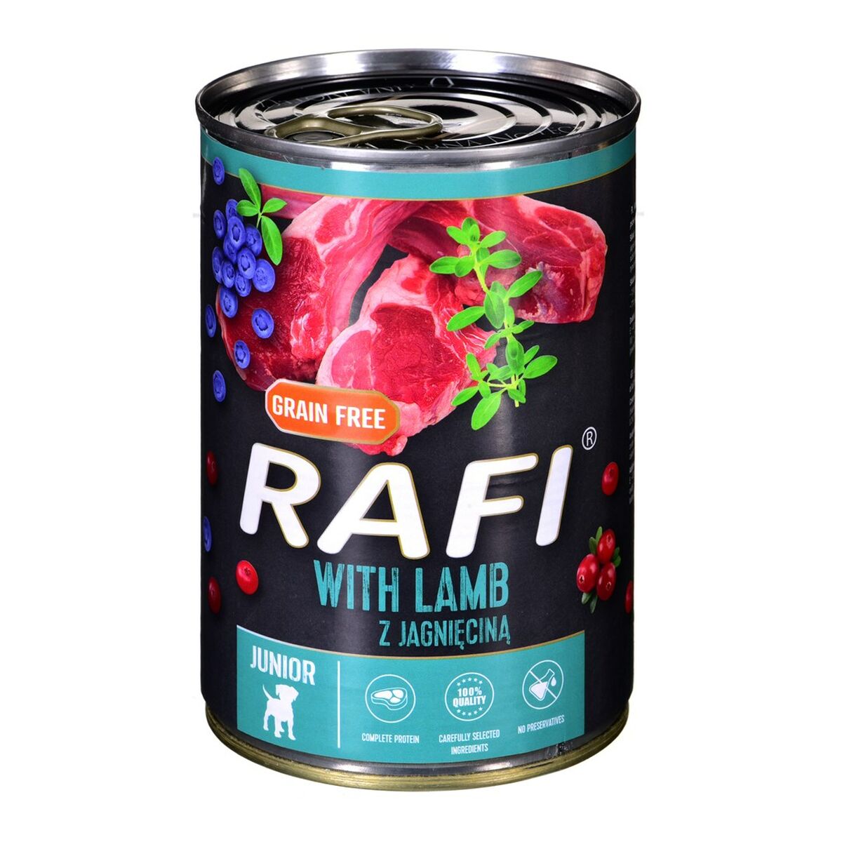 Wet food Dolina Noteci Rafi Junior Blueberry Lamb 400 g-0