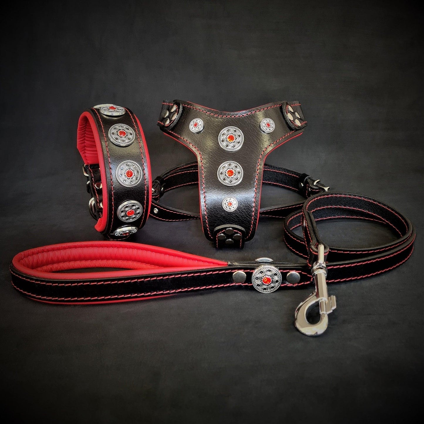 The ''Bijou'' SET - Collar, Harness, Leash. Red-0