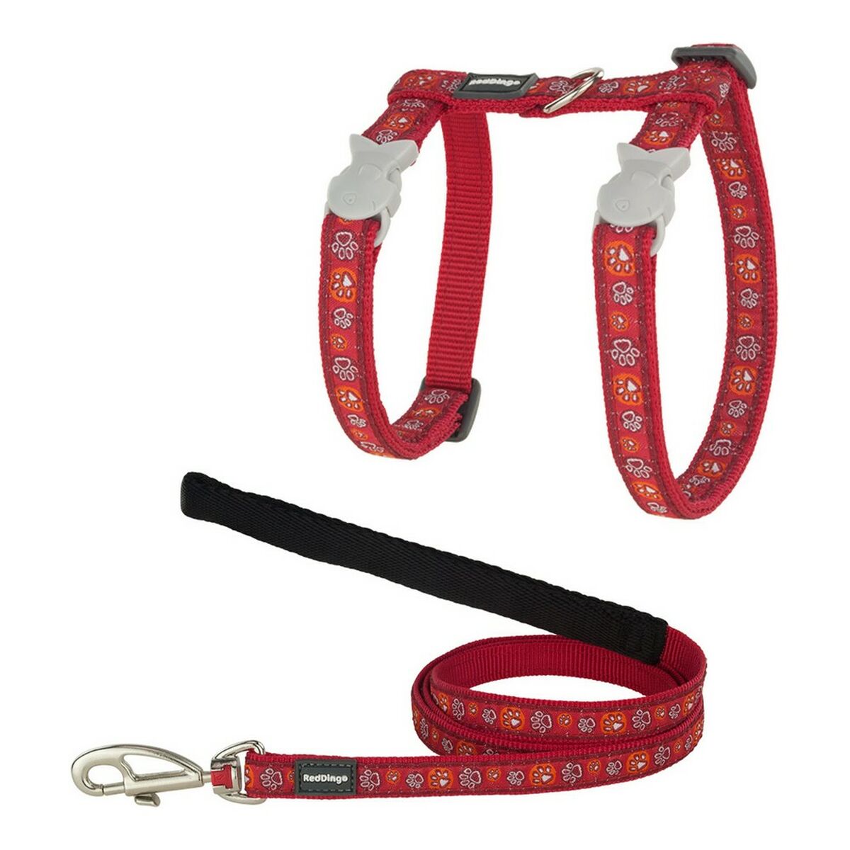 Cat Harness Red Dingo Style Red Strap Animal footprints-0