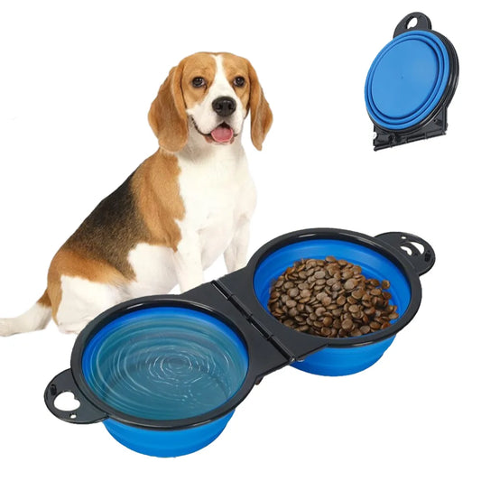 Foldable Portable Double Dog Bowl 2 in 1 - 4petslovers