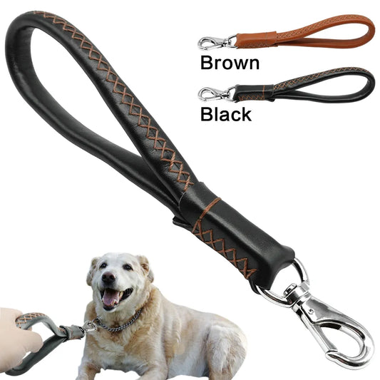 Leather Traffic Lead for Large Dogs Training and Walking - 4petslovers