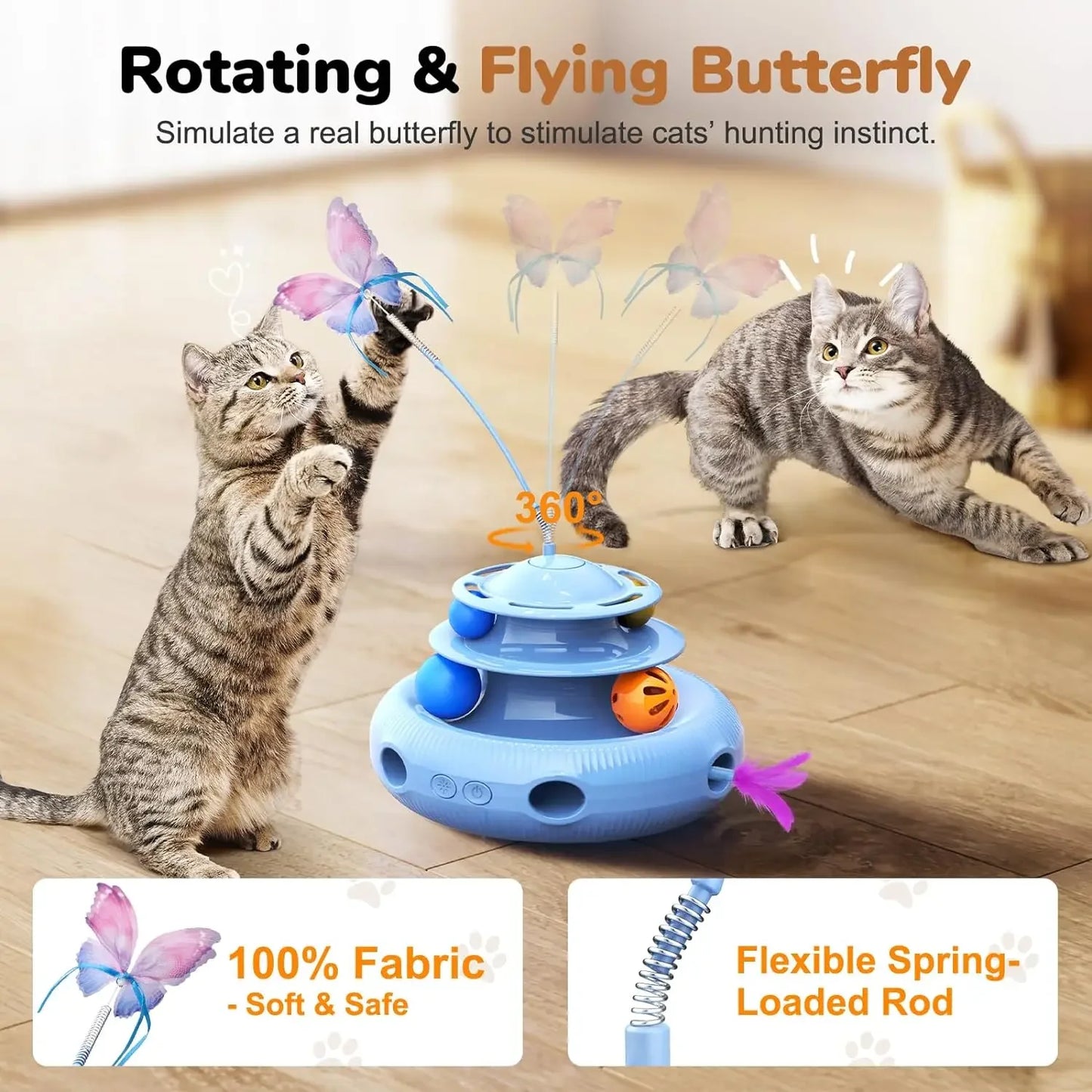 4-in-1 Rechargeable Automatic Interactive Cat Toy Fluttering Butterfly - 4petslovers