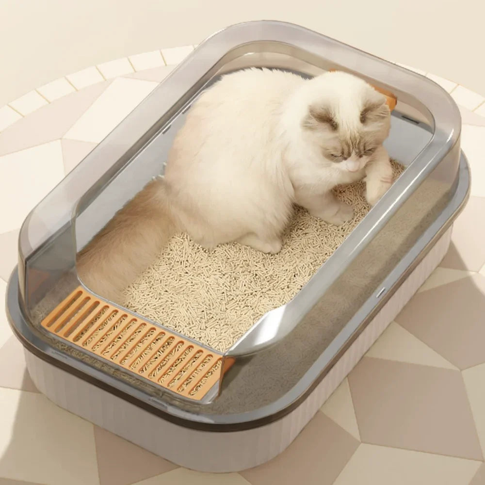 Cat Litter Box Design Semi-enclosed Sandbox - 4petslovers