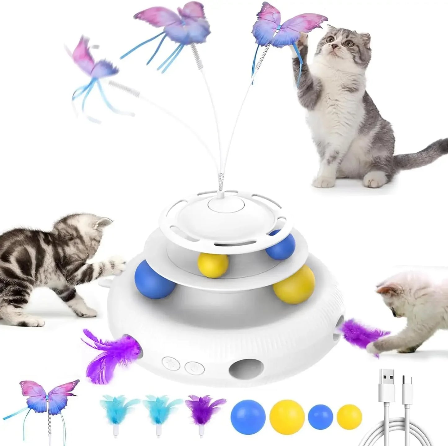 4-in-1 Rechargeable Automatic Interactive Cat Toy Fluttering Butterfly - 4petslovers