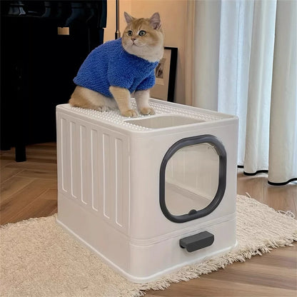 Leak-Proof Enclosed Cat Litter Box with Pull Drawer and Scoop