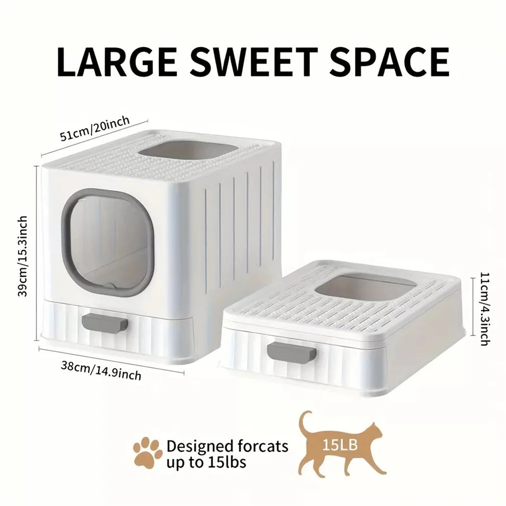 Leak-Proof Enclosed Cat Litter Box with Pull Drawer and Scoop