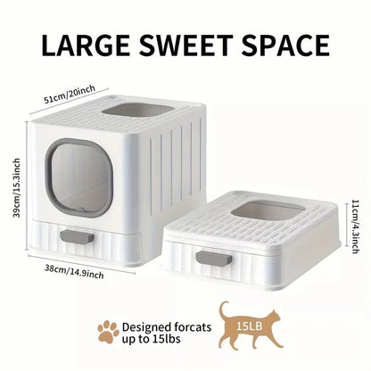 Leak-Proof Enclosed Cat Litter Box with Pull Drawer and Scoop