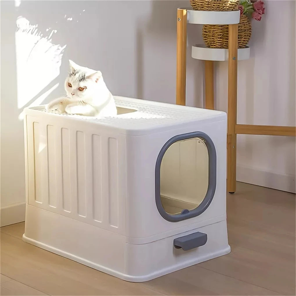 Leak-Proof Enclosed Cat Litter Box with Pull Drawer and Scoop