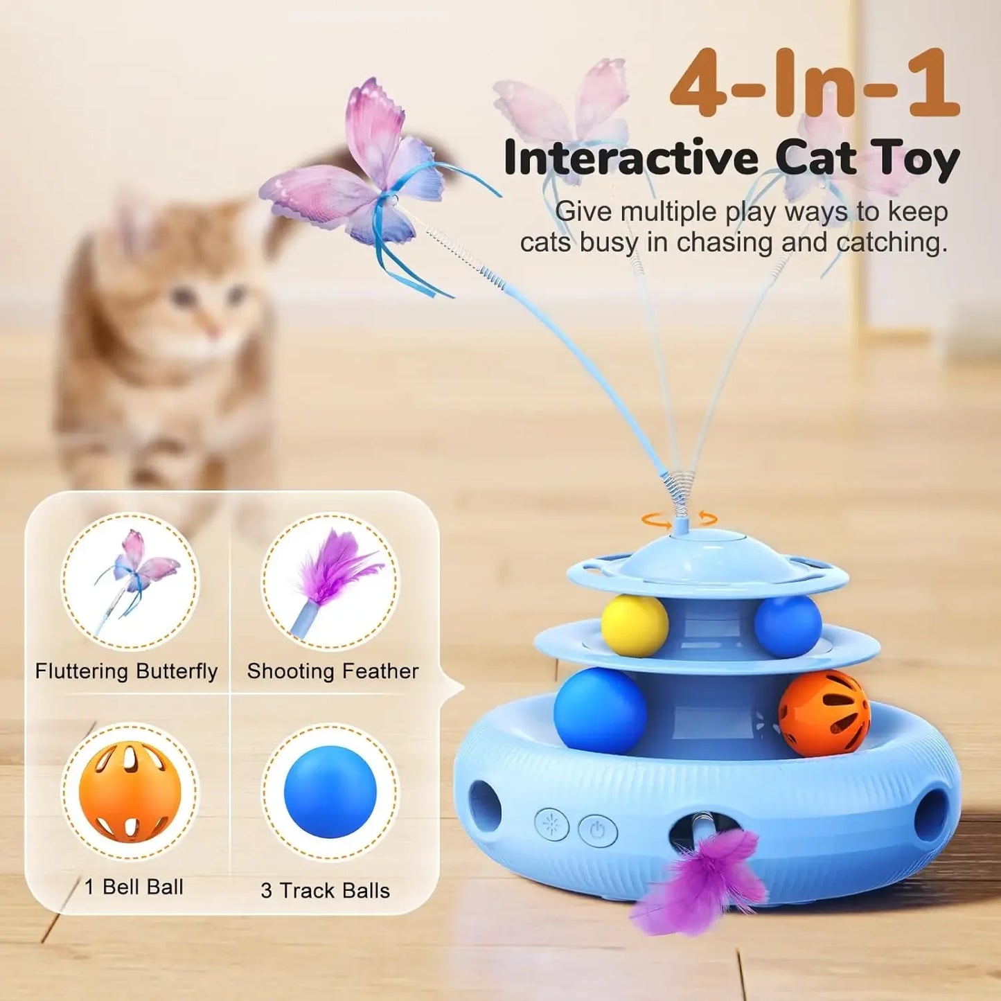 4-in-1 Rechargeable Automatic Interactive Cat Toy Fluttering Butterfly - 4petslovers