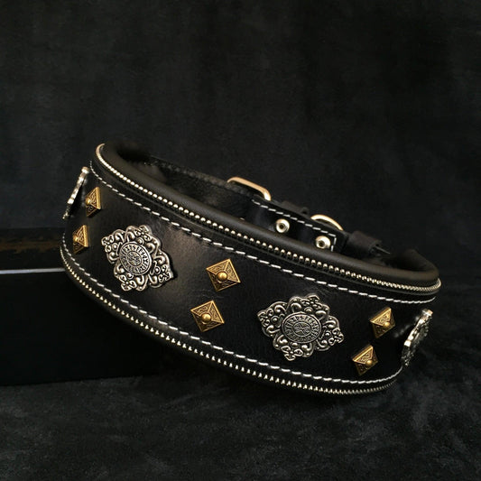 "Aztec" black dog collar-0