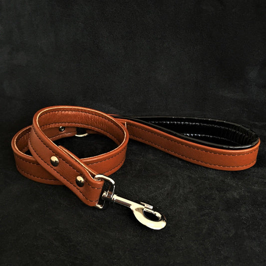 Brown soft leather dog leash-0