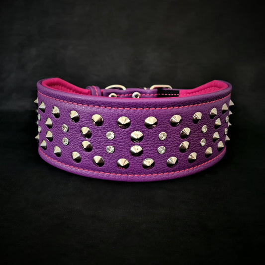 "Crystal" 2.8 inch wide soft leather collar-0