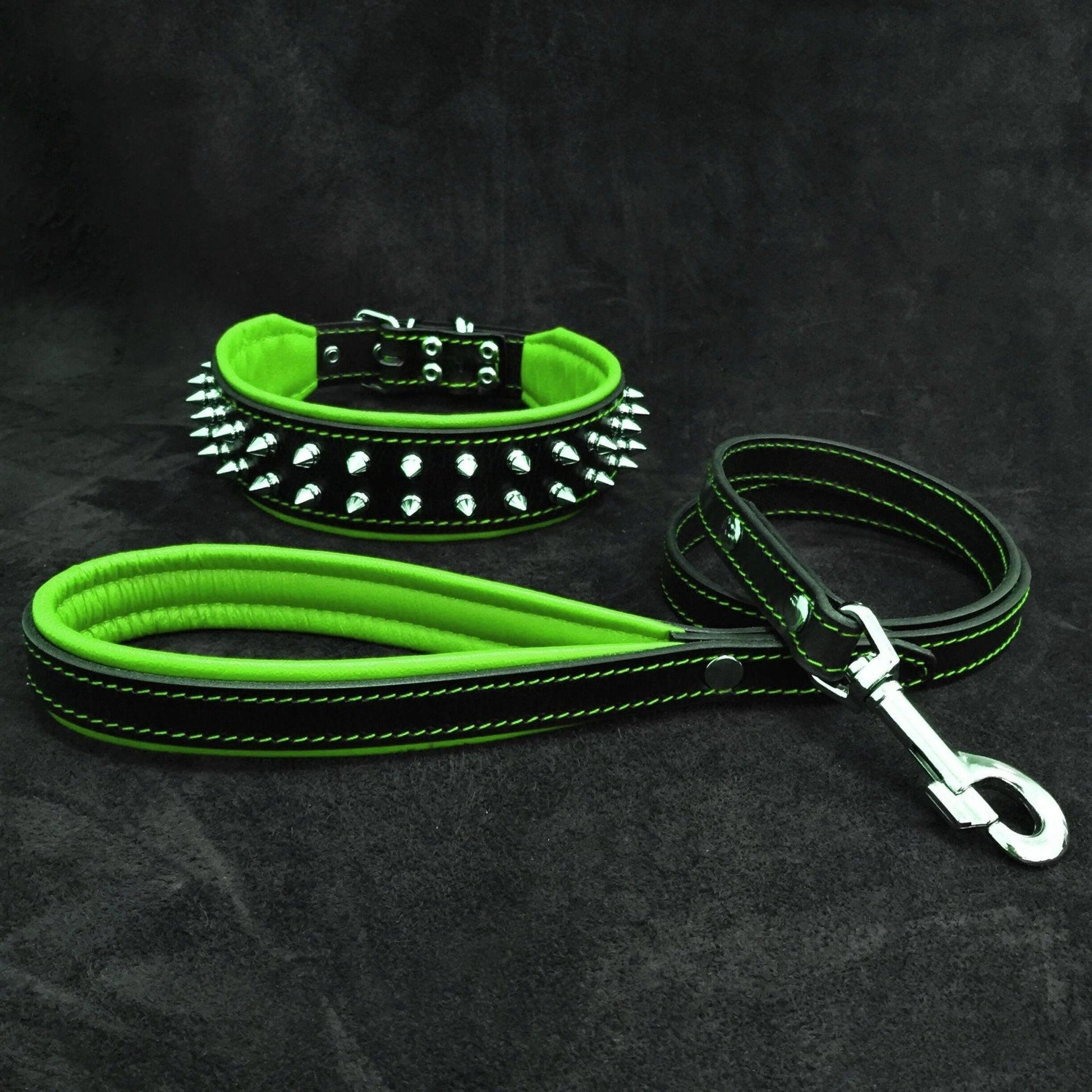 "Frenchie" Set- collar & leash. Green-0