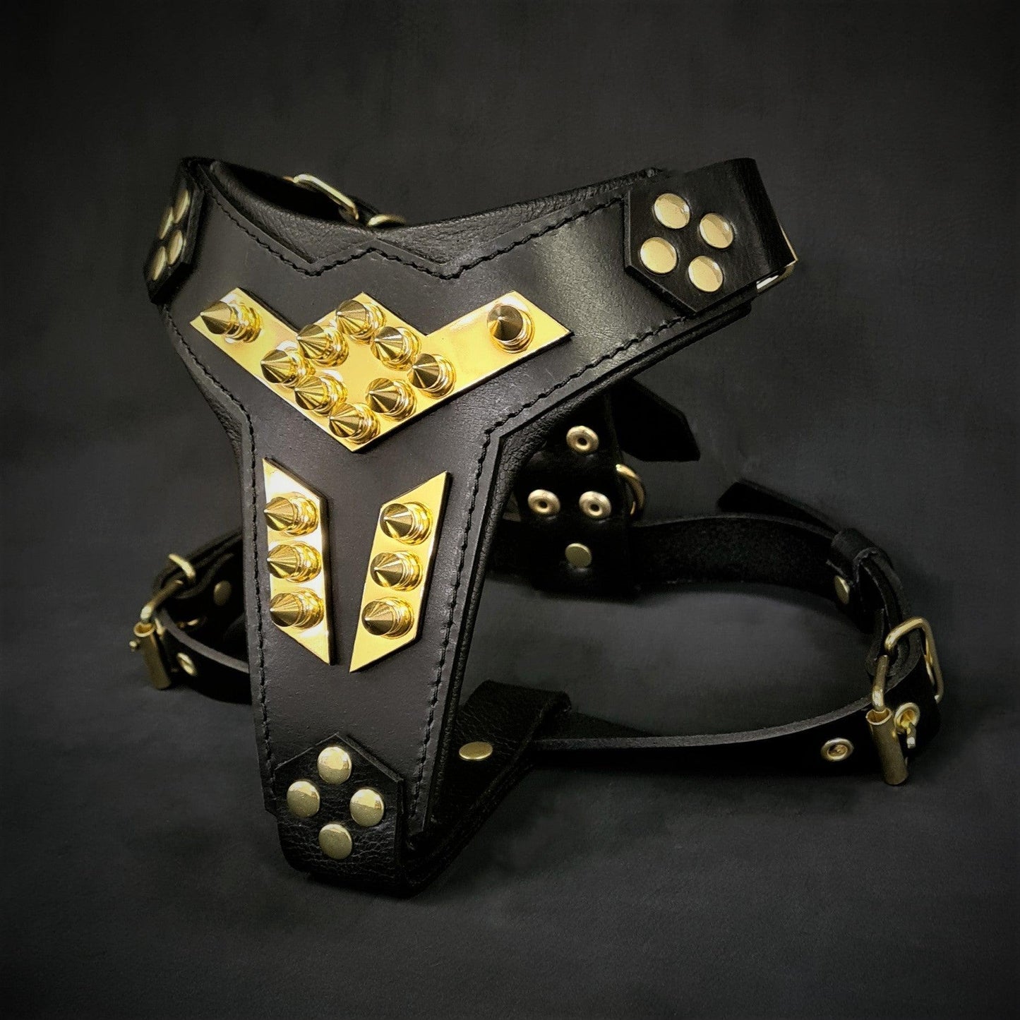 ''Midas'' leather dog harness gold medium size-1