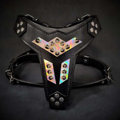 ''Midas'' leather dog harness silver medium size-0