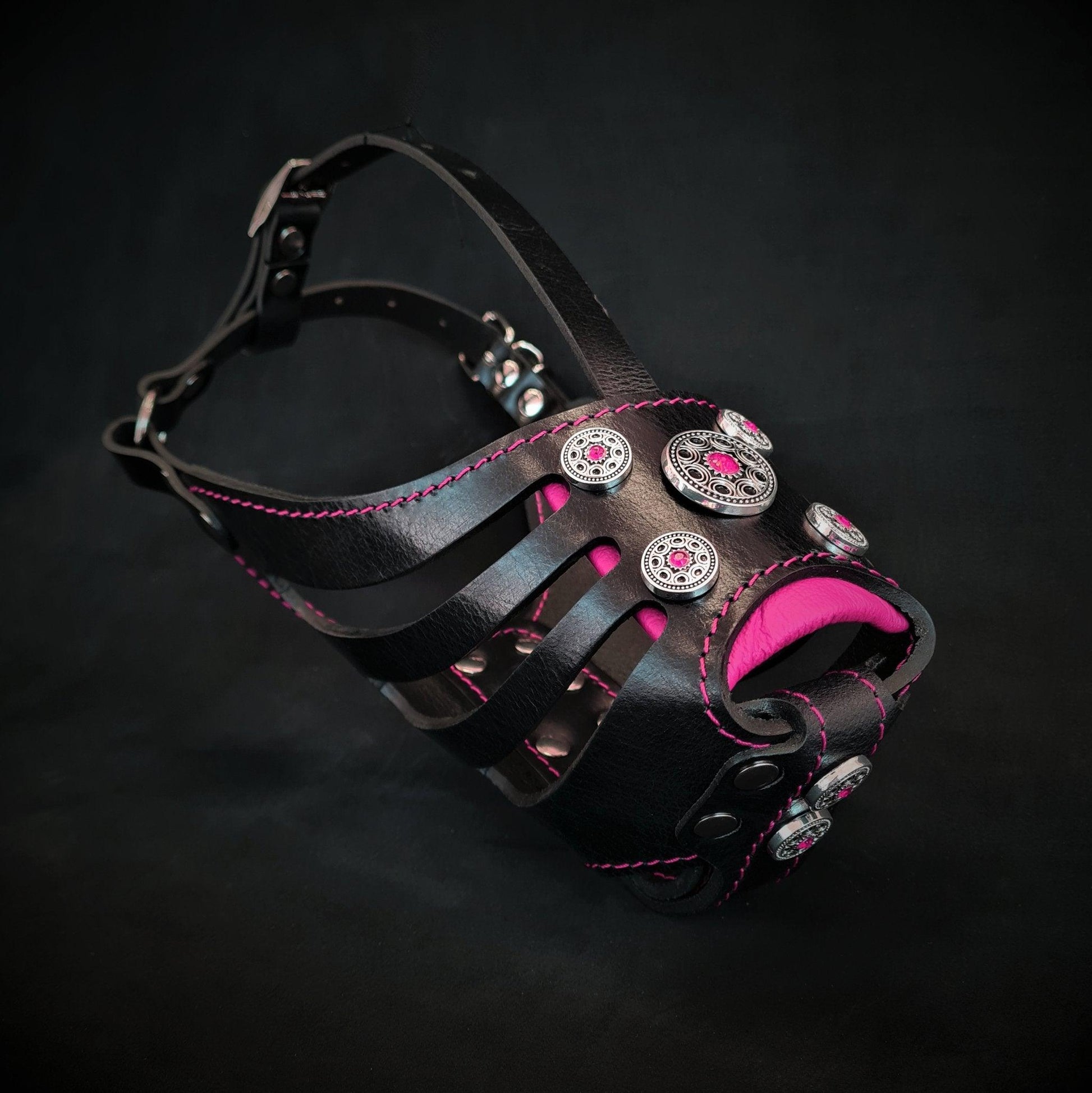 The ''Bijou'' Basket Muzzle Black & Pink-0